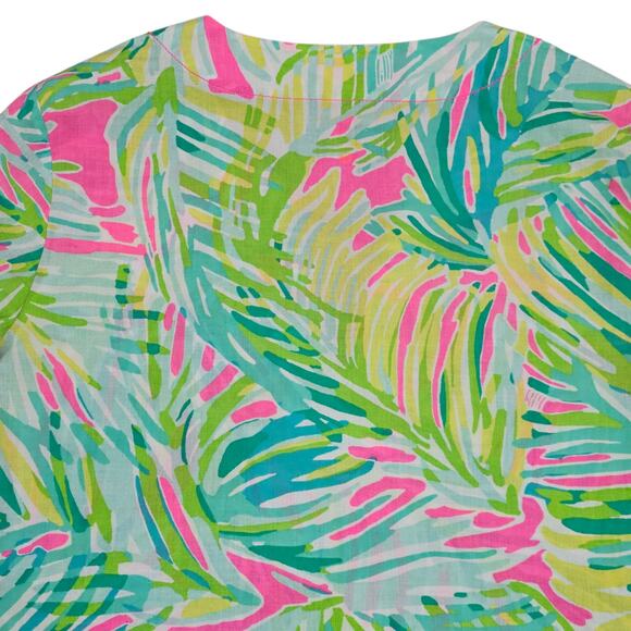 Lilly Pulitzer Tunic Shirt Womens Small Green Pink Amelia Island Tropical Storm - Picture 5 of 14